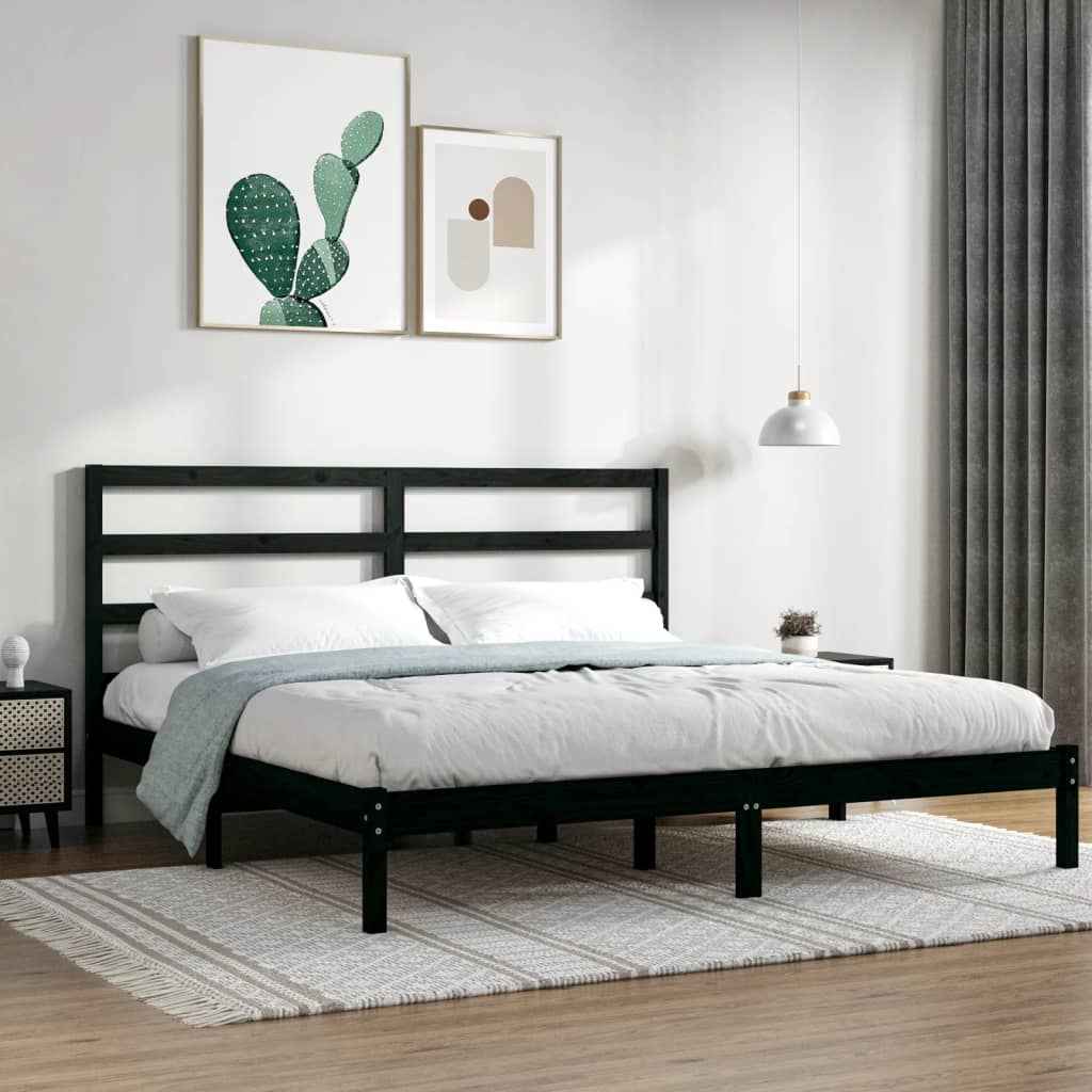vidaXL Estrutura cama pequena solteiro 75x190 cm madeira maciça preto
